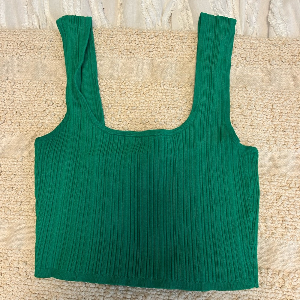 H&M Emerald Ribbed Square-Neck Crop Tank